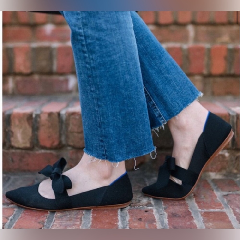 Rothy's The Point Mary Jane Bow Tie Ballet Flat Shoe Black 8